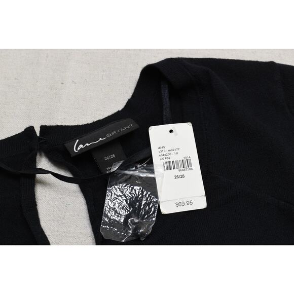 NEW Lane Bryant Plus Size 26/28 Black Beaded Cut Out 3/4 Sleeve Sweater Top NWT - Picture 7 of 8